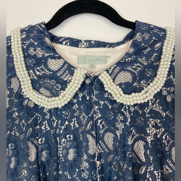 By Stella retro lace coquette evening coat w/ pearl edged collar& pockets, lined - Picture 4 of 13